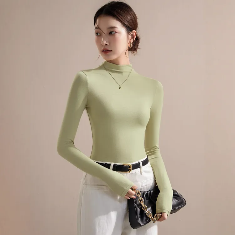 常规莫代尔半高领打底衫女秋冬季修身内搭薄款纯色长袖t恤上衣可