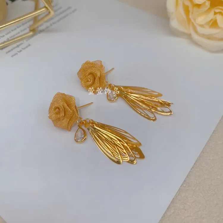 铜合金无非金属耳饰 【玫瑰佳人】时尚气质百搭复古感高级耳环0500