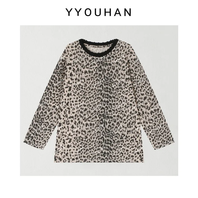 YYOUHAN 2025新款【高街浪漫】极简豹纹针织休闲t恤上衣 2508C4989
