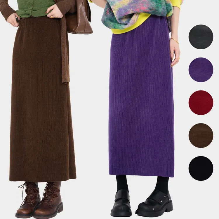 暴躁小明  <未央>复古灯芯绒高腰秋冬气质松紧腰中长款裙子/LC155