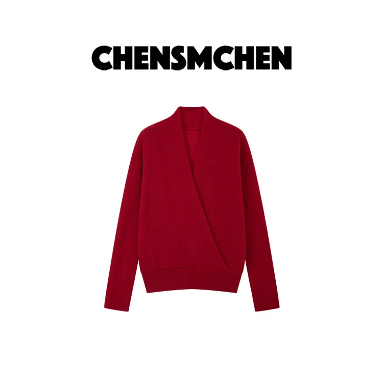 CHENSMCHEN【朱砂痣】100%山羊绒氛围感交叠领气质羊绒衫CSM11644MX