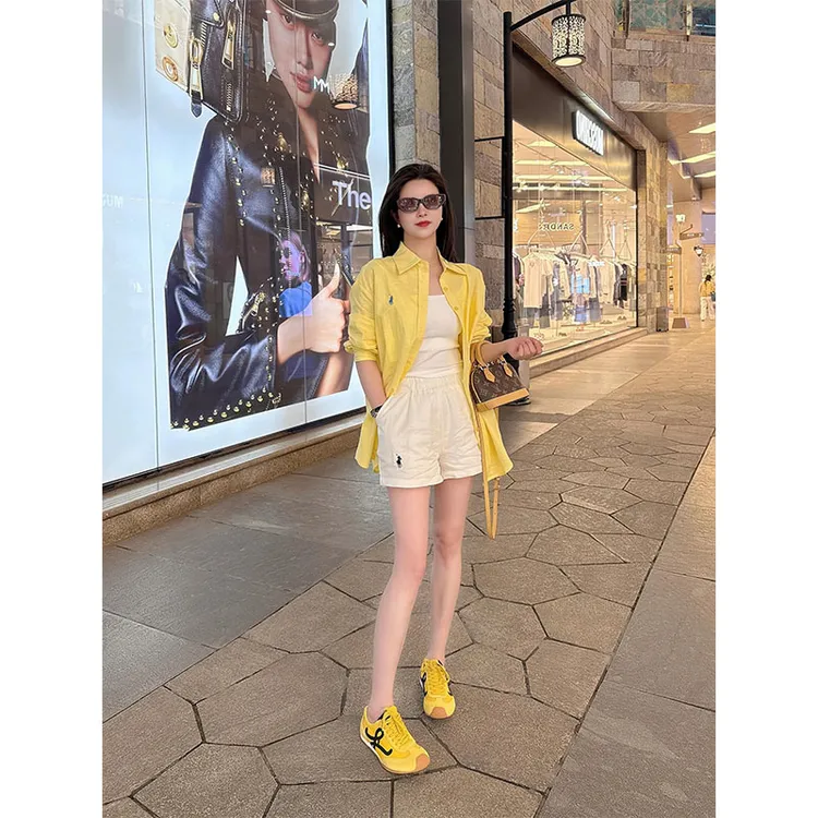 通勤风简约百搭高级感宽松防晒长袖衬衫上衣显瘦休闲直筒短裤套装