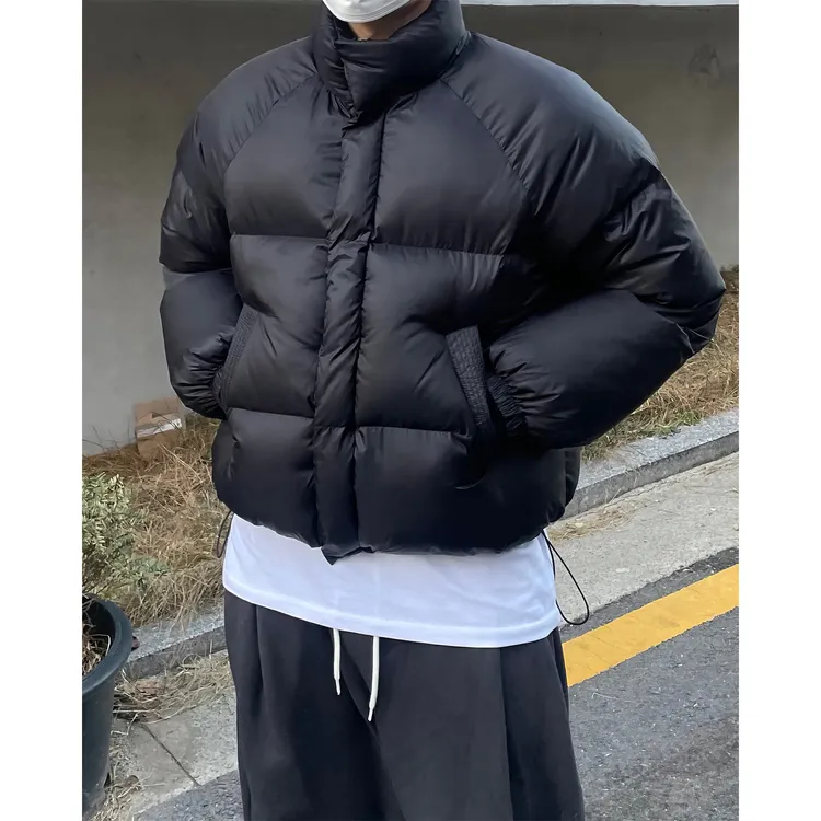 黑色下摆抽绳立领棉服外套男韩系加厚蓬松保暖面包服潮牌夹克棉衣