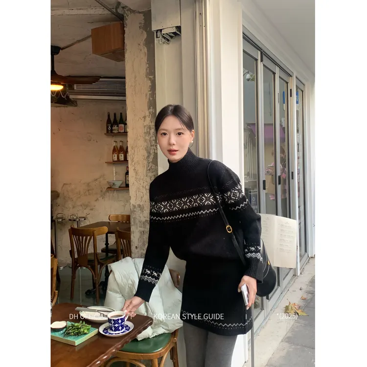 现货DH 大花【圣诞预告】冬日服饰费尔岛半高领套头毛衣短裙套装
