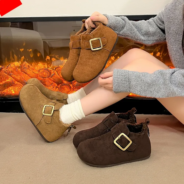 爆款加绒勃肯鞋女厚底2025冬季新款一脚蹬懒人鞋复古全包雪地靴女