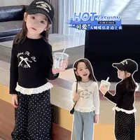 2025秋冬新款女童蕾丝花边长袖T恤抗起球女孩女童秋装秋冬打底