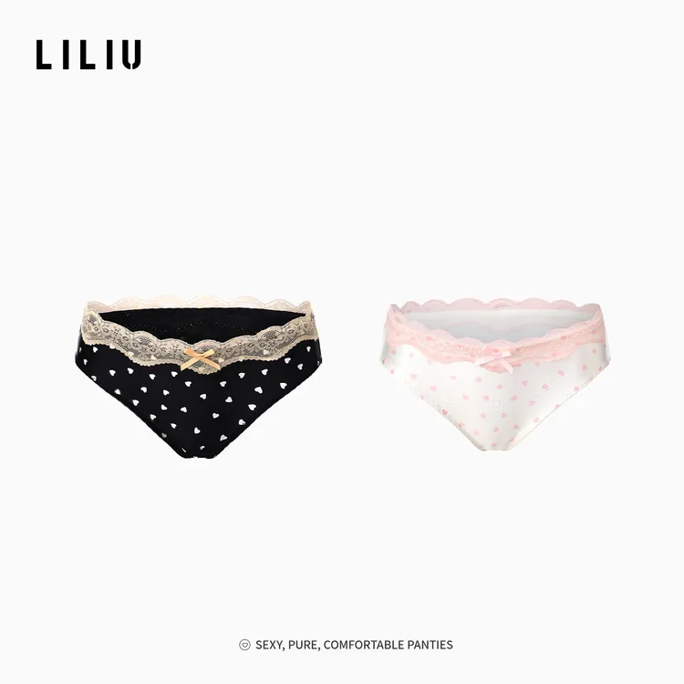 【达人专属】LILIU|啵啵小姐·波点印花内裤女生蕾丝边纯欲性感勾人女士三角裤