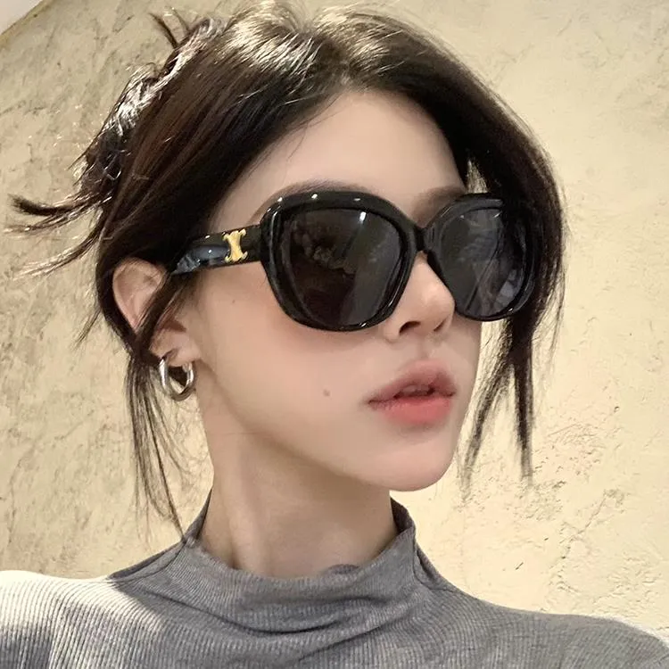 欧美甜酷辣妹黑色圆框墨镜女圆脸显瘦大框高级感显气质近视太阳镜