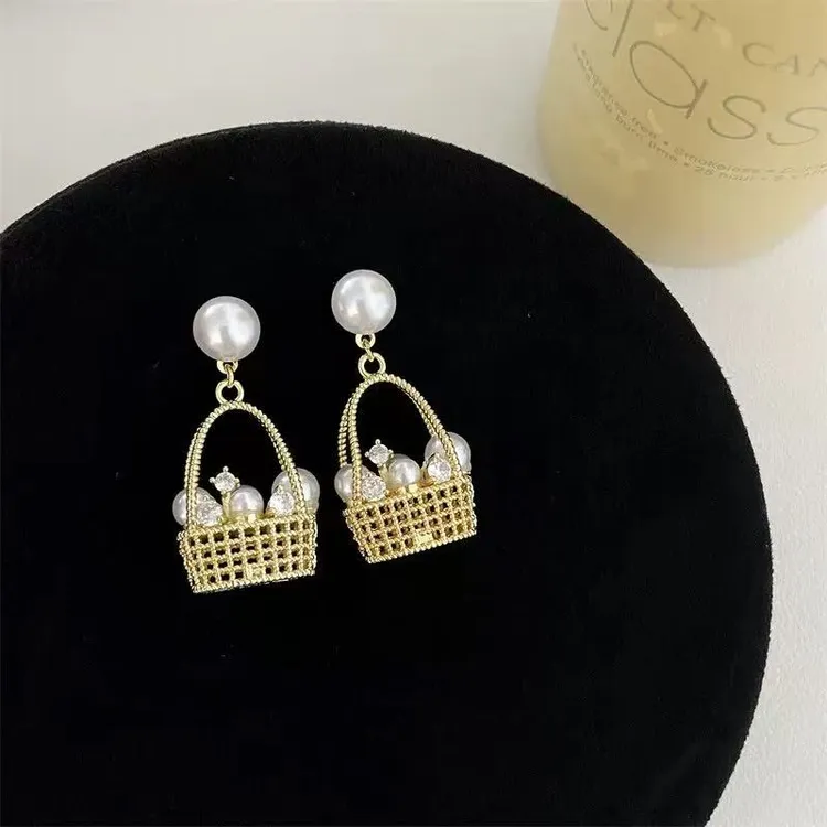 合金仿珍珠耳饰 法式编织菜篮子珍珠耳环EH250805