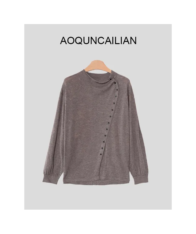 AoQunCaiLian秋季时尚设计感宽松侧扣针织上衣-GG25127