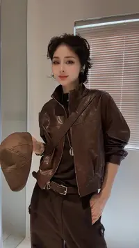 FANYE 2025早秋新款设计感双色立领超薄全植皮衣夹克