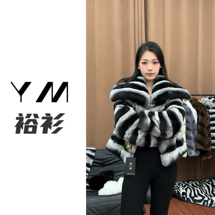 【天使之翼】高品质版本 青紫兰龙猫纹獭兔 翻领皮草冬季保暖短外套