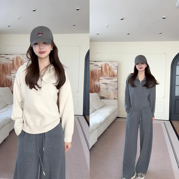 【余欢欢】冬季休闲时尚简约连帽针织毛衣-YHW51162