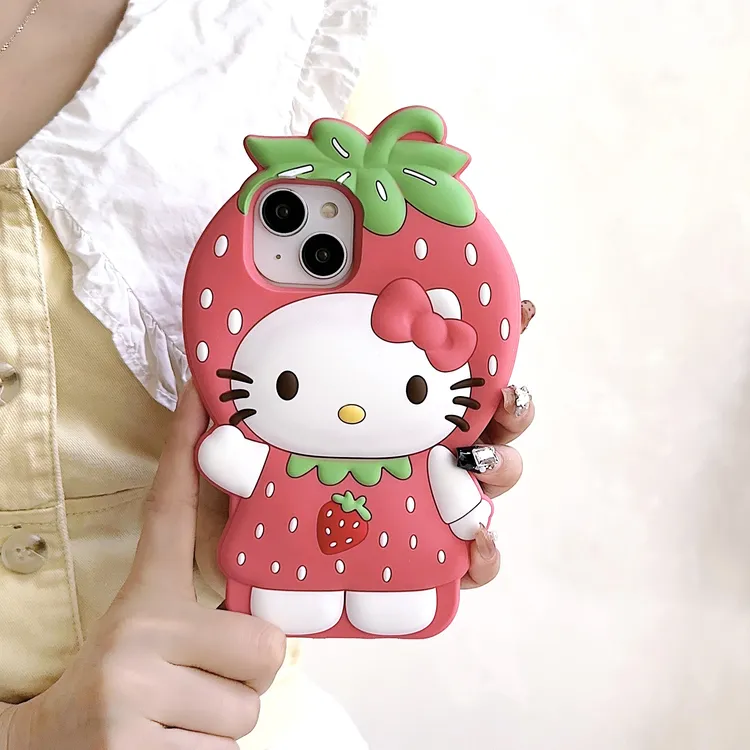 【苹果华为】可爱卡通草莓KT猫立体头套适用iPhone17立体硅胶手机壳