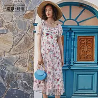 【小余专属】一电影一时装轻薄雪纺荷叶边长连衣裙FCBL125583