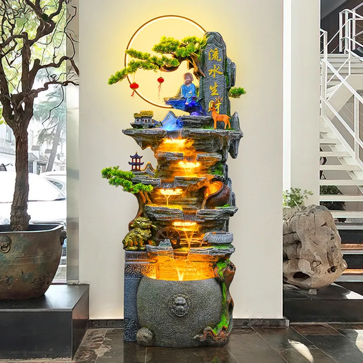 流水摆件循环水客厅落地假山喷泉水景公司店铺开业风水摆件流水