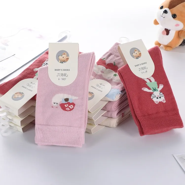 六指鼠秋冬季加长筒厚棉袜中大童保暖中筒袜女童女孩宝宝儿童袜子