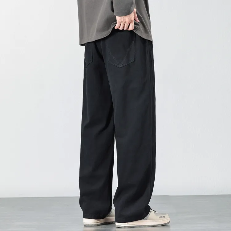 立体剪裁廓形休闲裤男潮牌秋冬款加绒保暖宽松阔腿纯棉直筒裤子