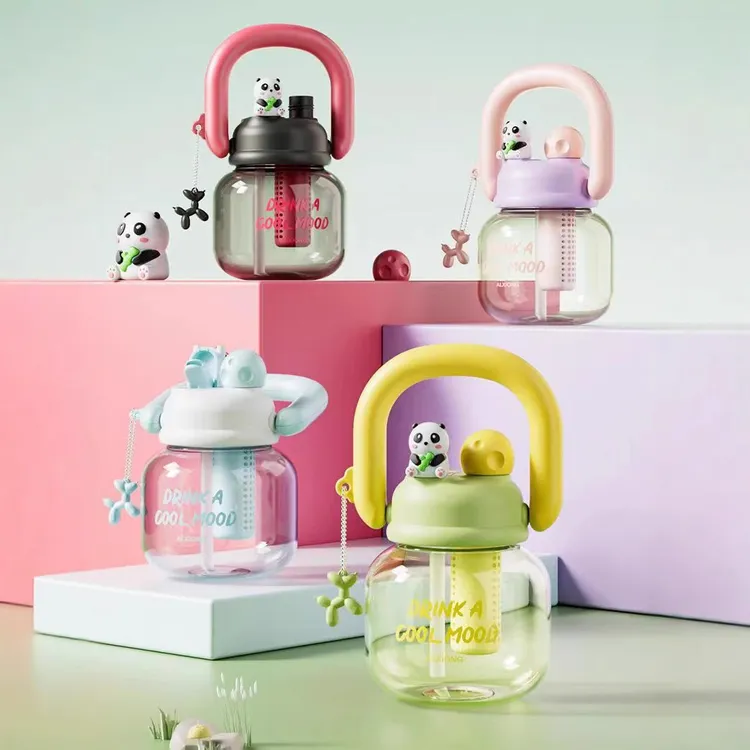 煜见新款儿童双饮杯大肚水杯带吸管手提水壶学生便携夏天大容量