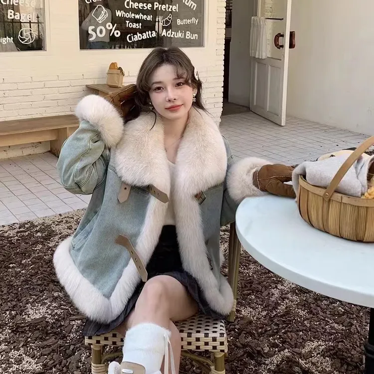 （BD芭迪）冬季新款内里袖子加毛加厚短款时尚百搭气质女毛毛外套