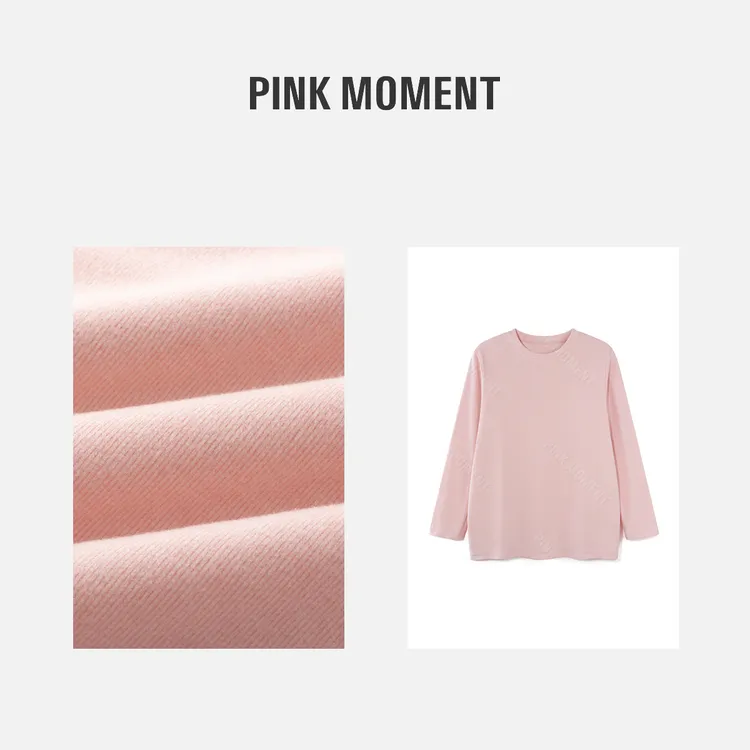 PM王囡囡 浅粉色圆领纯色长袖T恤 ND1D2126