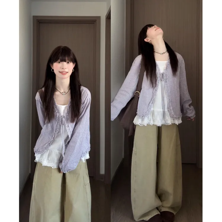 MARIE.COCO减龄一整套穿搭女夏季系带罩衫上衣蕾丝吊带休闲裤套装