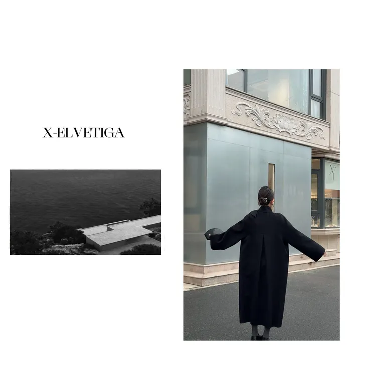 【美姐X-ELVETIGA】留洋千金/秋冬季新款设计感高级气质飘带大衣