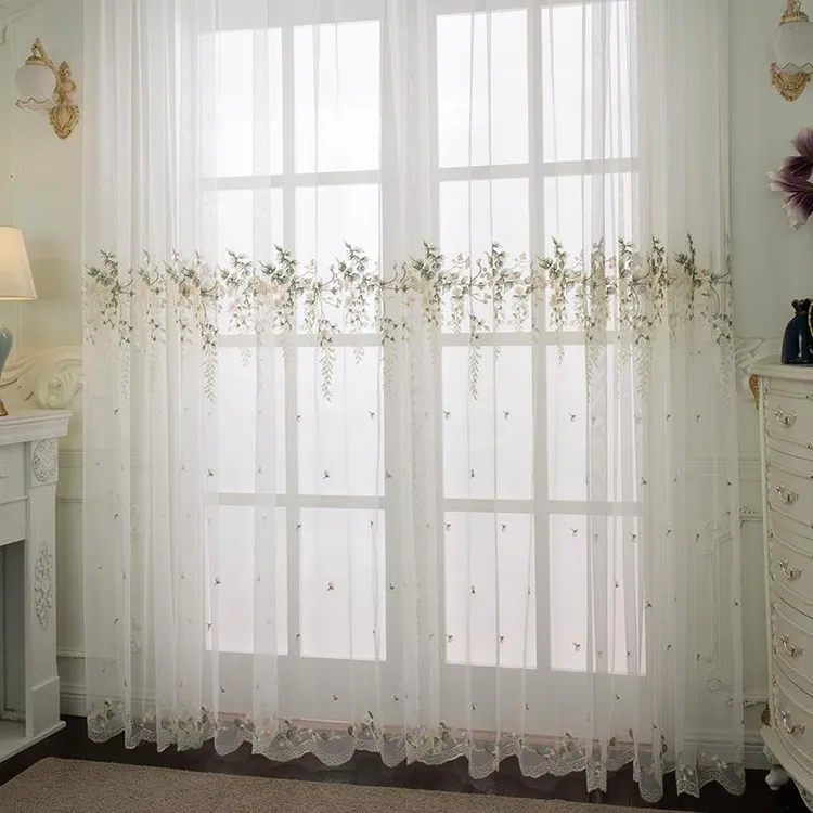 韩式小清新刺绣公主风卧室透光防晒纱帘白纱窗帘窗纱客厅阳台飘窗