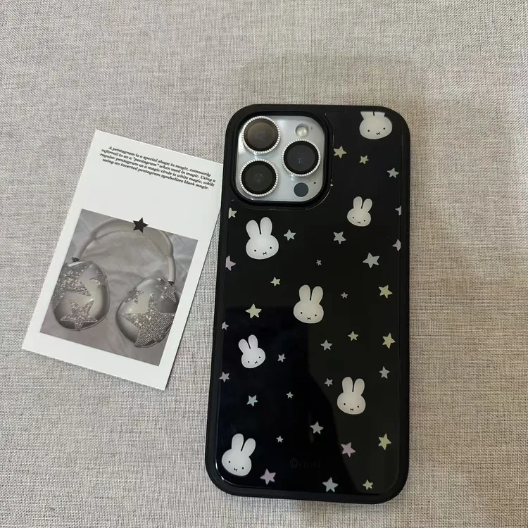 黑边玻璃可爱米菲兔适用苹果17air/iPhone17/16/15/14/13手机壳12