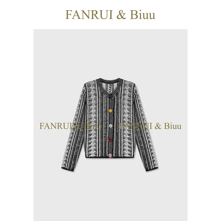 FANRUI/泛芮「贝贝biuu」羊驼+莱赛尔绣花纹百搭时尚针织开衫B18874