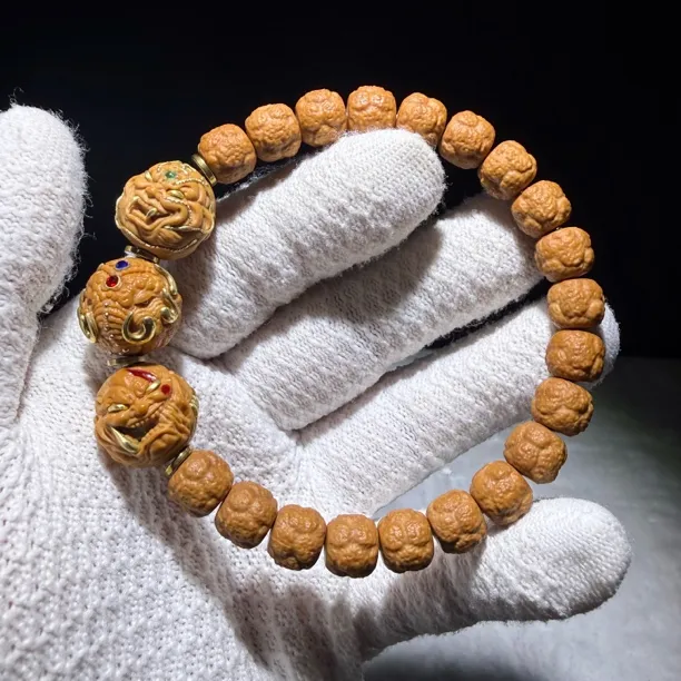 全品手工饕餮➕单颗三折叠猴头核桃手串搭配一整套文玩盘串