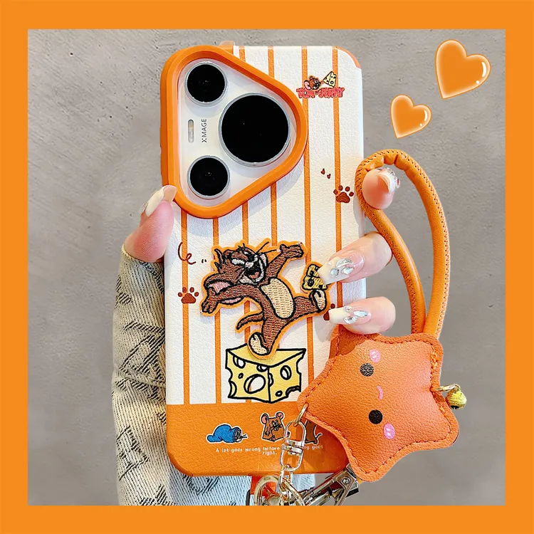 适用华为pura70pro+手机壳趣味卡通动漫猫和老鼠pura80pro皮质壳