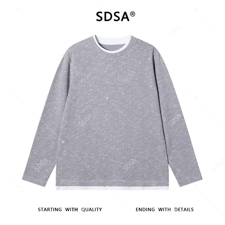 SDSA男士秋冬新款痞帅男装潮流针织撞色圆领假两件长袖T恤时尚