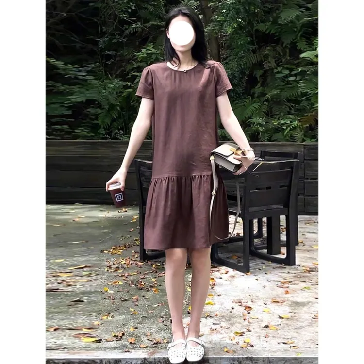 法式休闲慵懒松弛感连衣裙女2025夏季新款简约高级通勤显瘦拼接裙