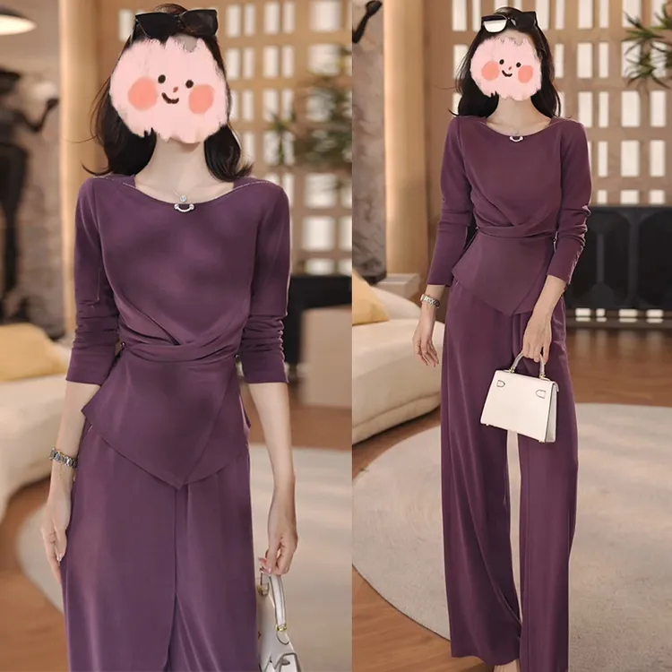 时尚气质洋气显瘦套装女2025夏季新款设计感收腰上衣阔腿裤两件套