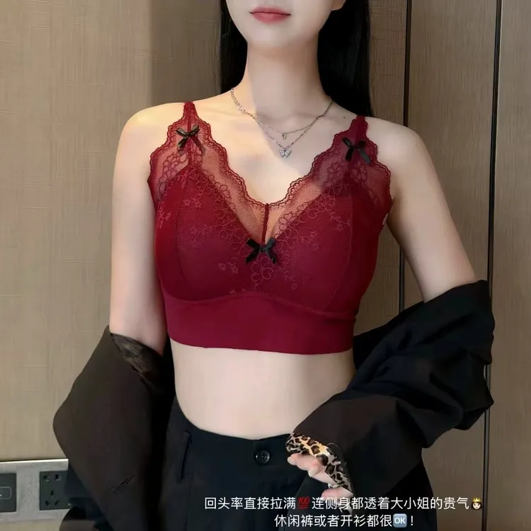 9022网红爆款蕾丝短款美背带胸垫无钢圈女士吊带背心洋气时尚百搭