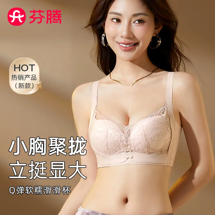 芬腾新款蕾丝内衣女小胸聚拢显大提托防下垂收副乳果冻滑滑杯文胸