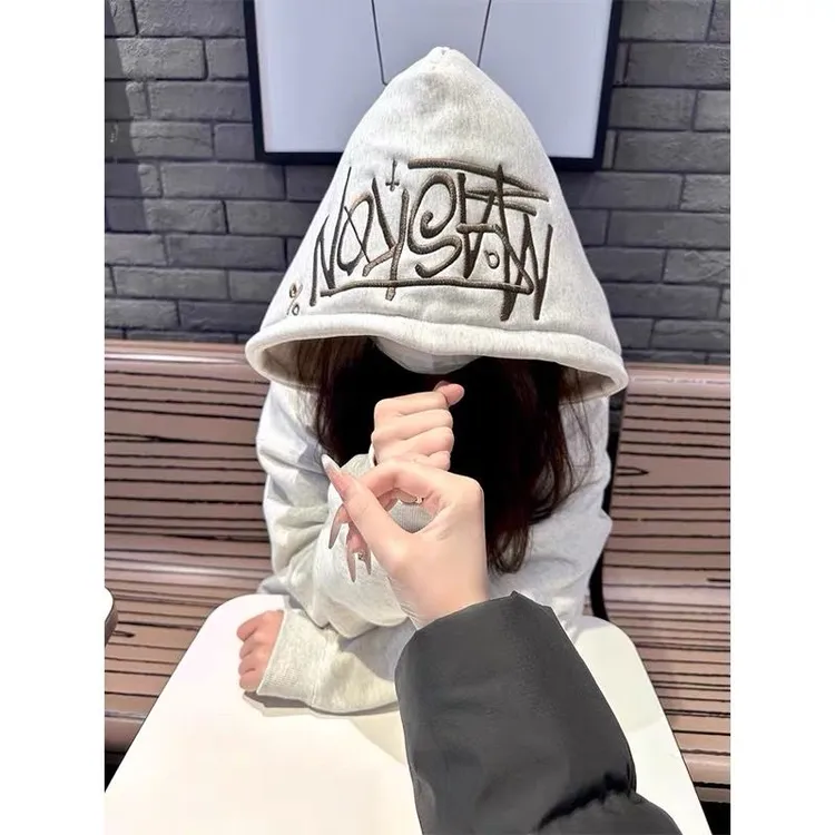 重工字母刺绣连帽卫衣情侣新款重磅加绒高街美式秋冬百搭潮流外套