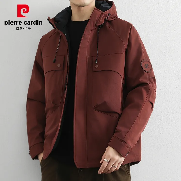 皮尔卡丹连帽夹克男士时尚保暖棉服冬季新款夹棉休闲工装外套男装