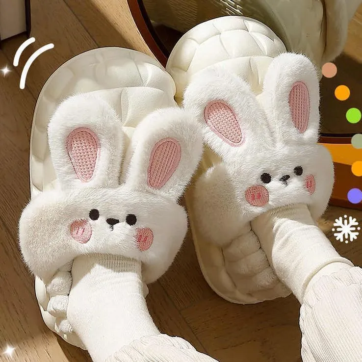 新款可爱兔子家居可拆卸防滑冬天棉拖鞋内胆超软厚底防水拖鞋cb