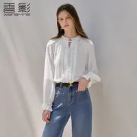 【直播专享】C95A443衬衫 香影木耳边系带领白色衬衫女秋季新款独
