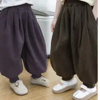 儿童灯芯绒裤子春秋新款男女童灯笼裤子春秋款韩版宽松百搭休闲裤