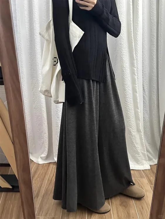深灰糯米裙裤垂坠感软糯宽松慵懒风阔腿裤女梨形身材胖mm显瘦裤裙