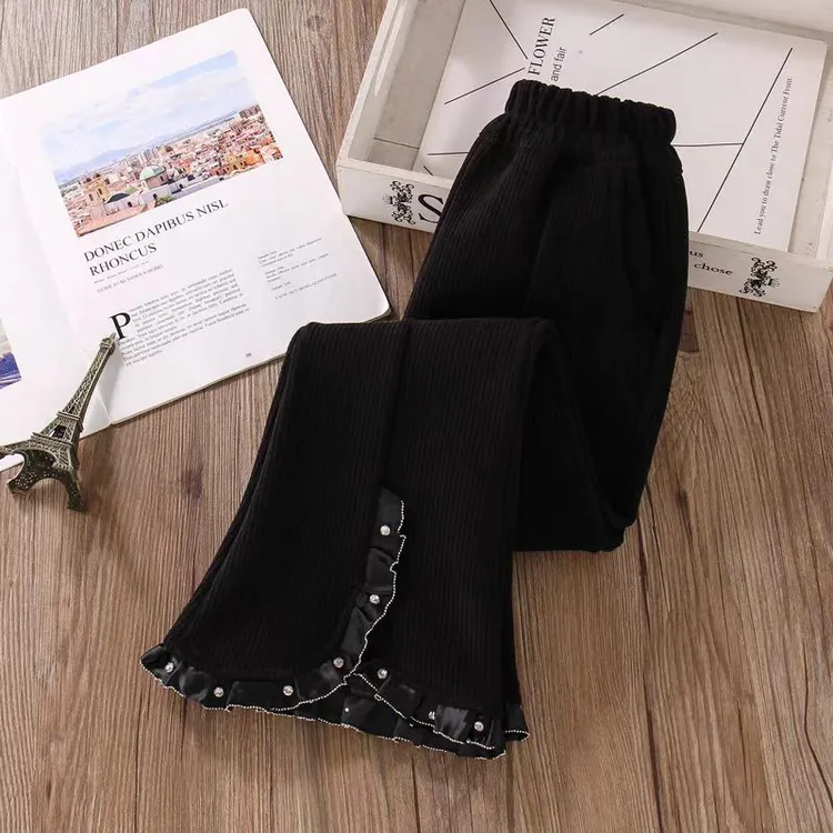 女童秋冬裤子外穿休闲长裤中大童开叉阔腿裤女孩小香风微喇裤加绒