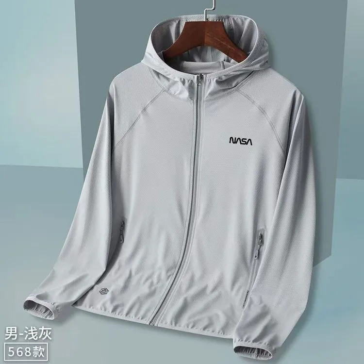 NASA联名夏季防晒衣男士透气防紫外线连帽防晒服钓鱼弹力上衣
