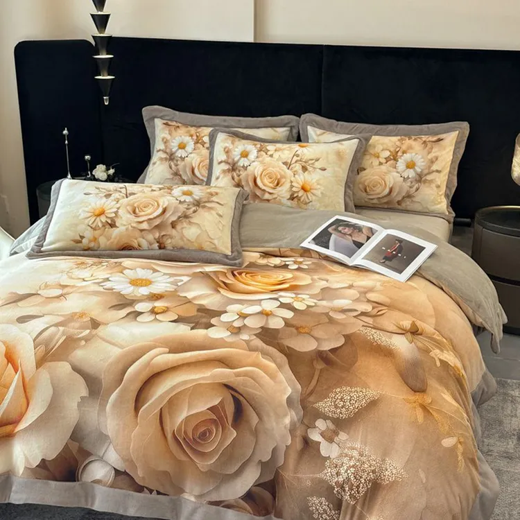 2025新款冬季加厚牛奶绒四件套数码印花被套枕套可机洗套件床品