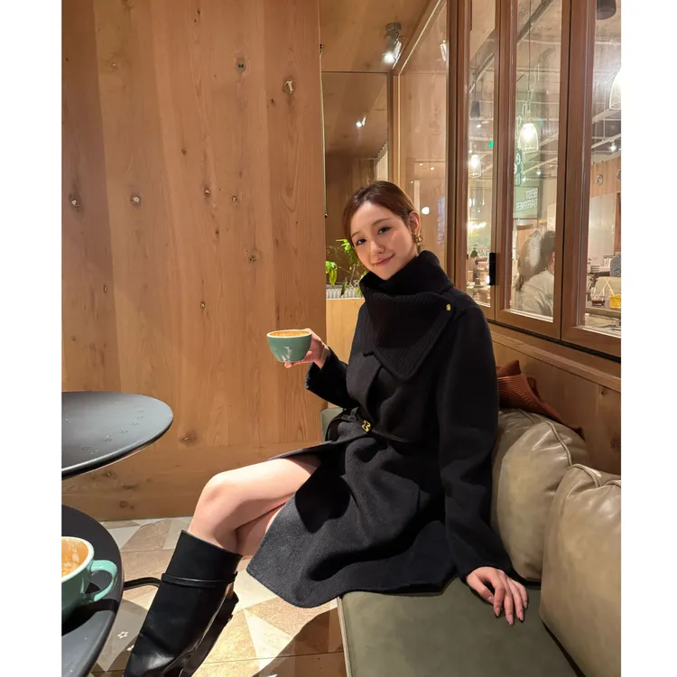 OuYing欧莹围巾可拆卸斗篷款大衣秋冬气质中长款时尚网红韩版