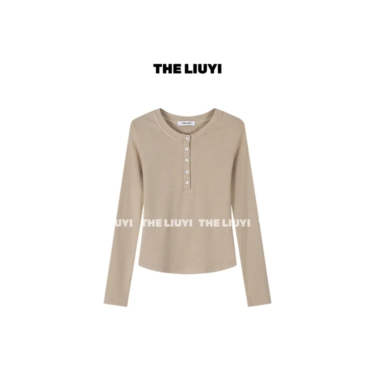 【LIUYI】亨利T~钮扣设计显瘦百搭上衣59077