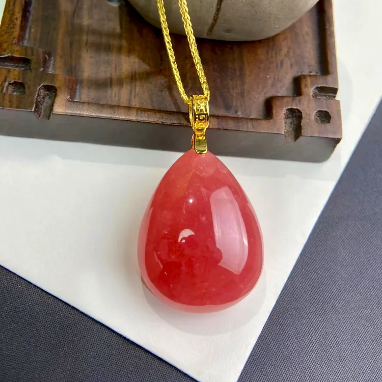 天然阿根廷红纹石水滴吊坠锁骨链菱锰矿宝石项链红色夫妻正缘彩宝