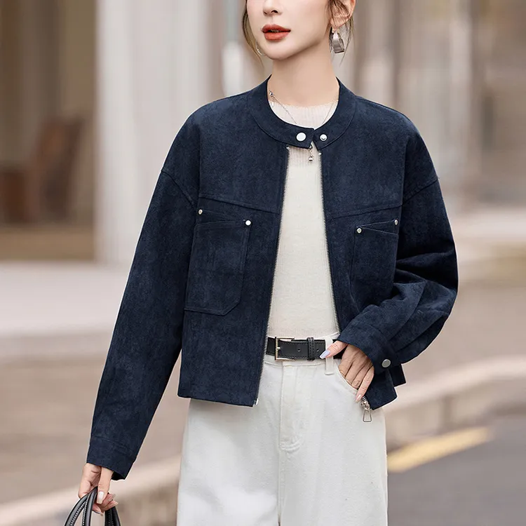 时尚短款休闲外套女2025春秋新款休闲百搭宽松显瘦立领上衣